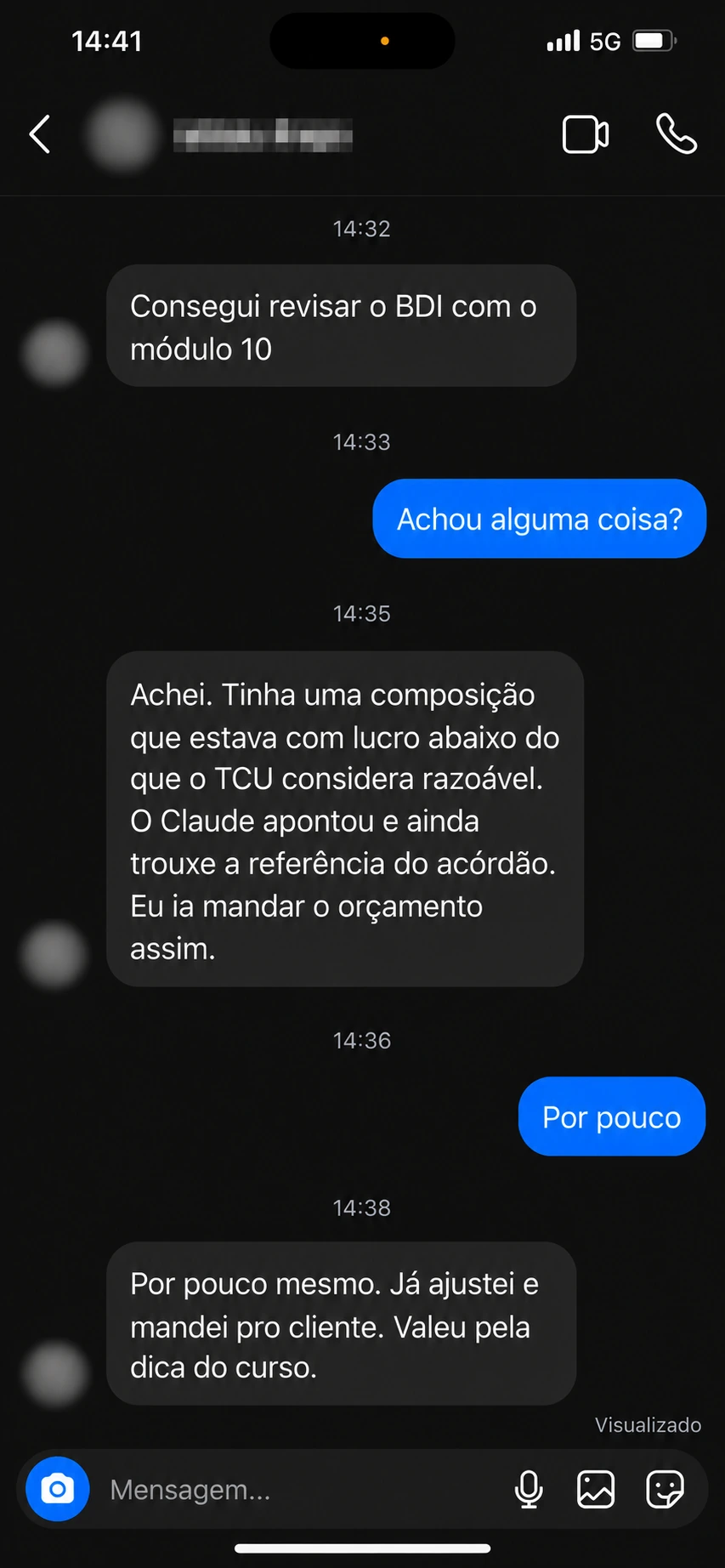 Conversa ilustrativa: Revisão de orçamento e BDI.